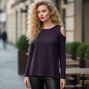 Chico's Travelers Cold Shoulder Long Sleeve Top - Dark Purple Size S